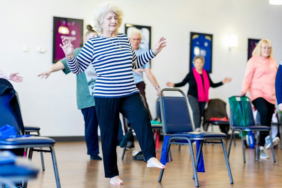 Group of senior women in a dance fitness class
